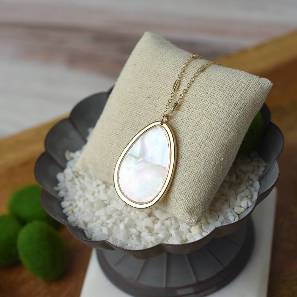 Mother of Pearl Teardrop Pendant Long Necklace